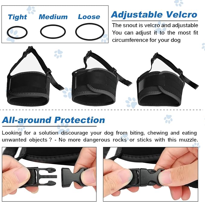 Dog Muzzle, Soft Mesh Nylon Design with Adjustable Neck Strap, Allows Panting and Drinking, for Grooming, Walks, and Scavenging Prevention - Black, Large
