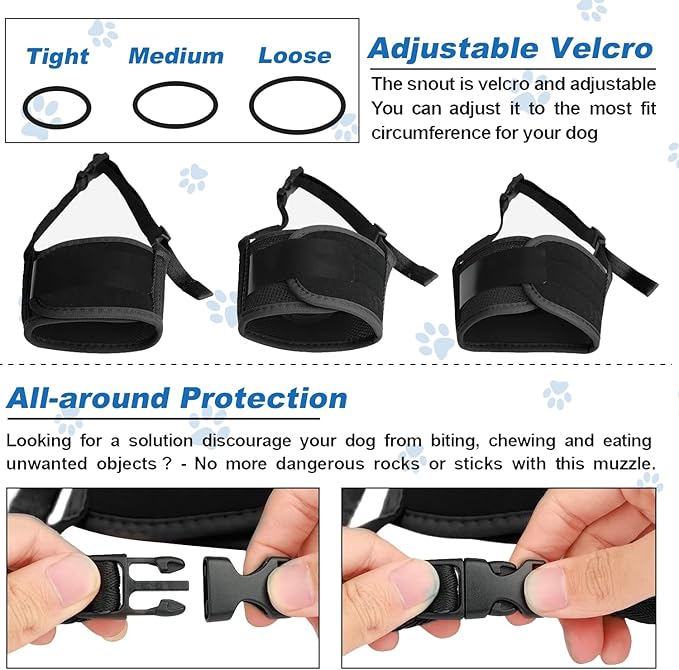 Dog Muzzle, Soft Nylon Muzzles for Small Medium Large Sized Dogs to Anti & Prevent Biting Barking Chewing, Pet Mouth Guard for German Shepherd with Adjustable Strap, Allows Panting Drinking (Black,L)