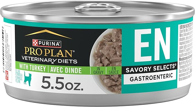 Pro Plan Veterinary Diets Purina EN Savory Selects Gastroenteric with Turkey in Gravy Feline Formula – Digestive Cat Food - 5.5 Oz. Can