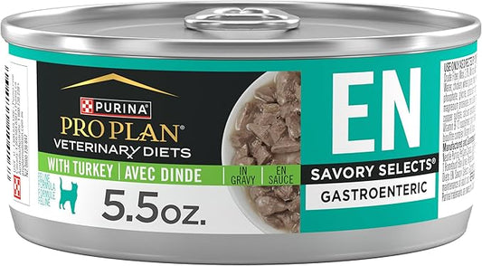 Pro Plan Veterinary Diets Purina EN Savory Selects Gastroenteric with Turkey in Gravy Feline Formula – Digestive Cat Food - 5.5 Oz. Can