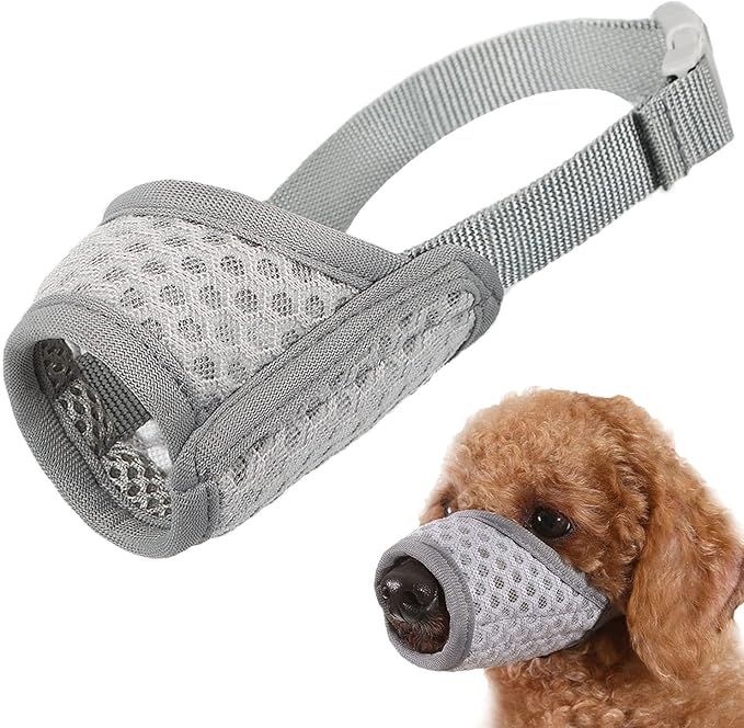 Mayerzon Dog Muzzle, Puppy Soft Mesh Muzzle for Small Medium Large Dogs Chihuahua Poodles Beagle Dachshund Corgis Labrador for Biting Chewing Grooming that Allows Panting Drinking(XS, Grey)