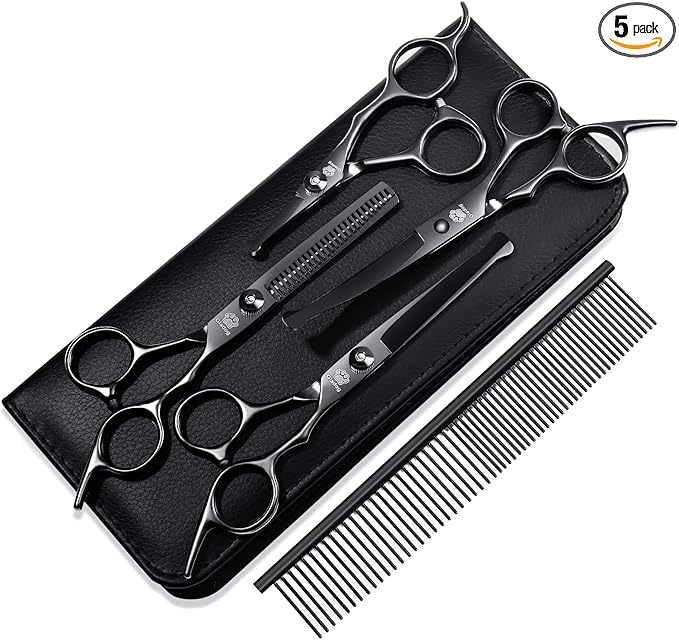 Dog Grooming Scissors Kit with Safety Round Tips, GLADOG Professional 6 in 1 Grooming Scissors for Dogs, Sharp and Heavy-duty Dog Grooming Shears for Dogs Cats