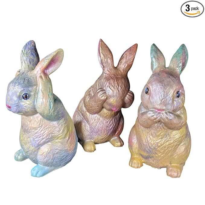 Set of 3-5oz "Wise Bunny" Easter Bunny Soap Set | Beautiful hand soap | " Hear no Evil, See No Evil, Speak No Evil", Rabbit Soap | Handmade, Unique Art, Irresistible Scents | Nourishing & Moisturizing