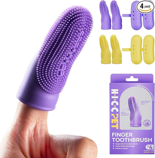 HICC PET Dog Toothbrush, Anti-Slip Dog Tooth Brushing Kit, Dog Finger Toothbrush for Plaque and Tartar Cleaning, Dog Teeth Cleaning for Medium & Large Pets, Safer & Softer Liquid Silicone, 4-Pack