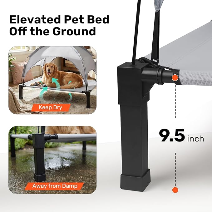 Heeyoo Elevated Dog Bed with Removable Canopy, Portable Dog Cot with Sun Protection Shade Tent, Raised Pet Cooling Cot Bed for Dogs, 60in