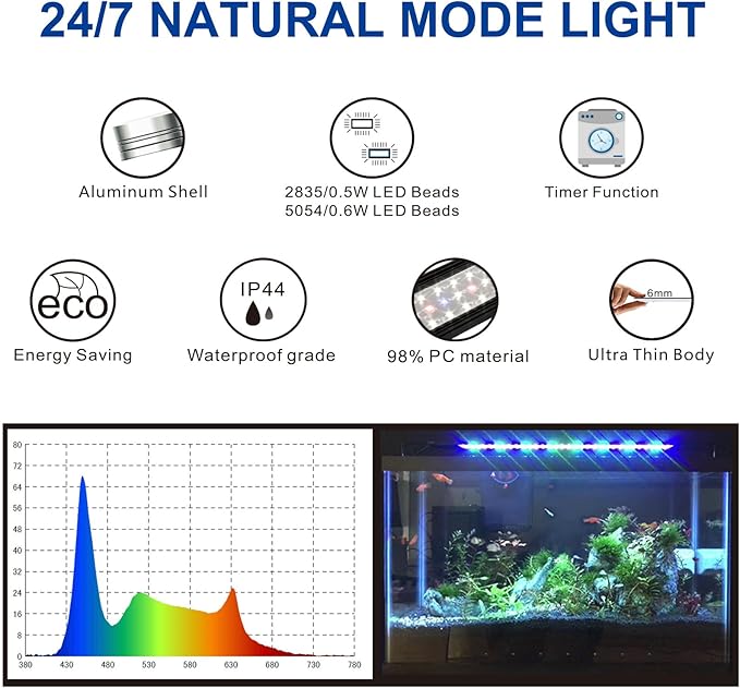 OYO WATER Aquarium LED Light 30 Inch with Timer, 24/7 Cycle, 5 Dimmable Brightness, Sunrise/Sunset Simulation for 10/20/30/55 Gallon Fish Tank