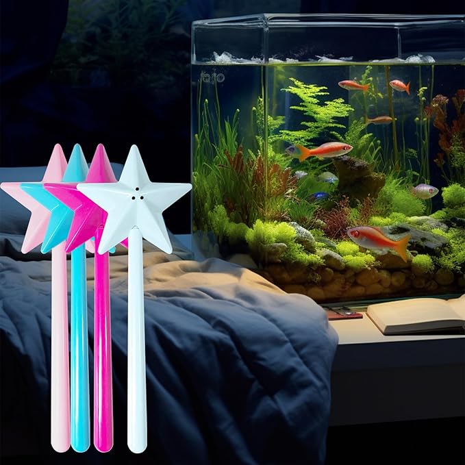 Creative Manual Fish Feeder Set of 4 Light Blue Blue Pink Magenta Includes Convenient Fish Food Funnel and Star Magic Wand Ideal for Aquatic Pets Feeding