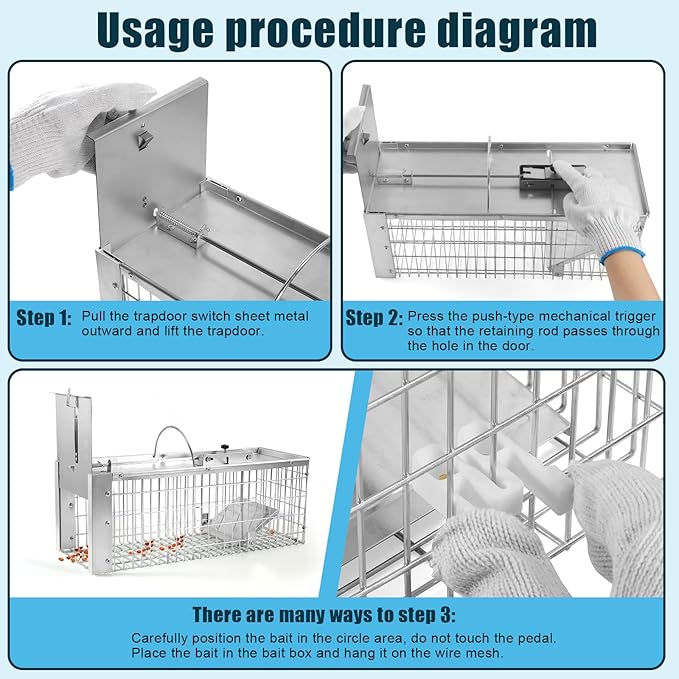 Live Animal Cage Trap, Heavy Duty Humane Cage Trap for Squirrels, Chipmunks, Rabbits, and Small Rodents, Safely Catch & Release - 1 Trap