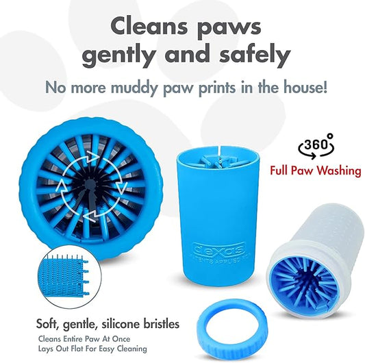 Dexas MudBuster Medium Dog Paw Cleaner in Pro Blue - Fits 1.5"-2.5" Wide Paws, Portable Paw Washer for Muddy Paws, Dog Paw Cleaning Cup with Gentle Silicone Bristles, Quick Clean Pet Paw Washer