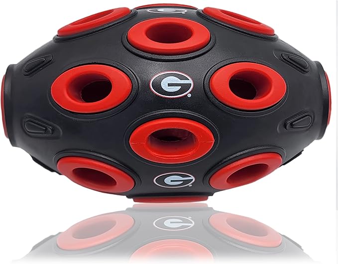 Pets First NCAA Georgia Bulldogs Football Treat Dispensing Toy for Dogs and Cats, Rubber Ball Dog Feeding Toy
