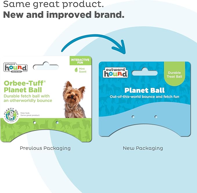 Outward Hound by Planet Dog Orbee-Tuff Planet Ball Blue/Green Treat-Dispensing Dog Toy, Small