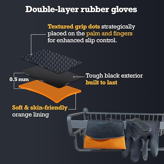 Thick Rubber Cleaning Gloves - 3 Pairs Black Rubber Gloves for Dishwashing Large, Non-Slip Kitchen Gloves for Washing Dishes, Reusable Cleaning Gloves, Waterproof, Heavy-Duty (3P,L)