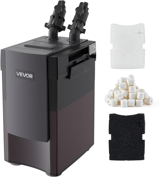 VEVOR 317GPH Canister Filter, 3-Stage External Aquarium Filter with Powerful Pump, Water Circulation Cleaning Machine with Media for Large Fish Tanks and Aquariums Up to 100 Gallons, for Freshwater