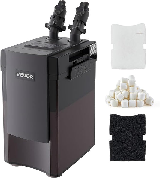 VEVOR 317GPH Canister Filter, 3-Stage External Aquarium Filter with Powerful Pump, Water Circulation Cleaning Machine with Media for Large Fish Tanks and Aquariums Up to 100 Gallons, for Freshwater
