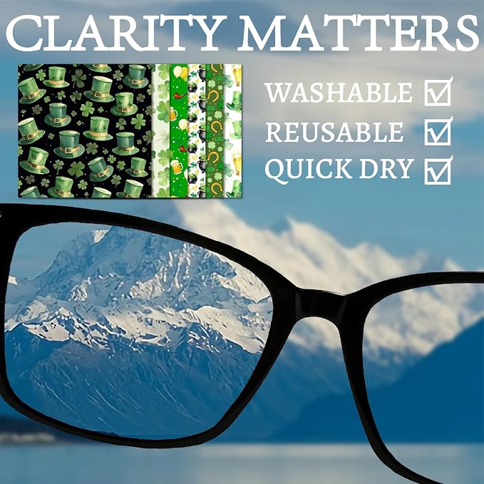 CREATCABIN 6Pcs Glasses Cleaning Cloth Green Microfiber Cleaning Cloths Clover Glasses Cleaner Wipes Soft Microfiber Reusable for Easter Eyeglasses Camera Lens Laptops Screens Phone 6 x 6 Inch