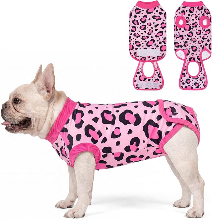 cyeollo Dog Recovery Suit Female, Breathable Surgery Suit for Dogs Female After Spayed, Soft Surgical Body Suit Dog Onesie, E-Collar & Cone Alternative, Anti-Licking Wound Surgery Clothes, Leopard S