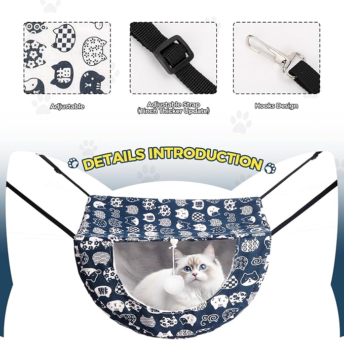 Admaison Cat Hammock for Cage with Ball,Hanging Pet Hammock Bed Adjustable,Double Layer Soft Sleeping Hammock for Cats,Ferret,Puppy,Rabbits,Small Animals,1Pack (White)