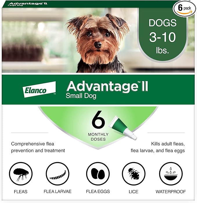 Advantage II Small Dog Vet-Recommended Flea Treatment & Prevention | Dogs 3-10 lbs. | 6-Month Supply