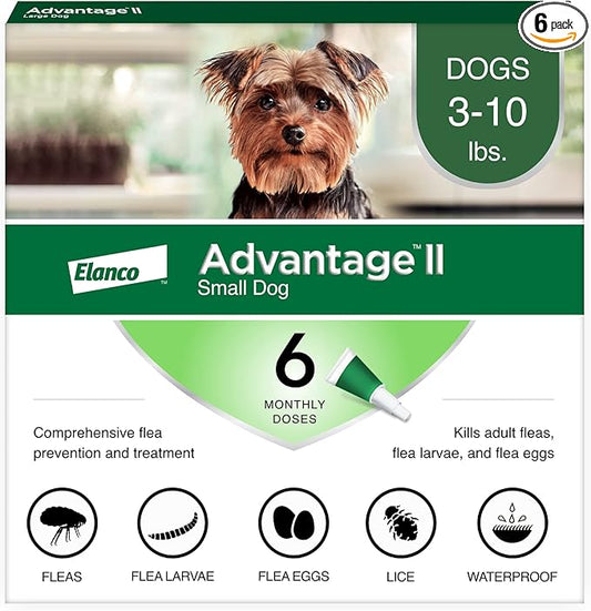 Advantage II Small Dog Vet-Recommended Flea Treatment & Prevention | Dogs 3-10 lbs. | 6-Month Supply