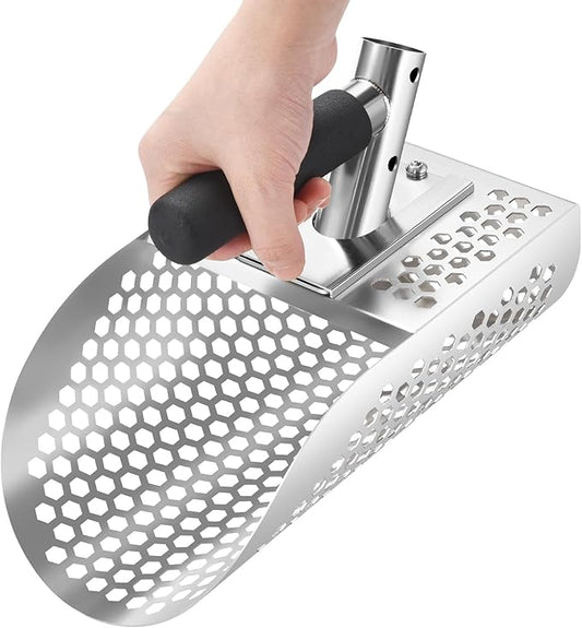 GADFISH Sand Scoop for Metal Detecting, Heavy Duty Metal Detector Beach Finds Scoop, Stainless Steel Metal Detecting Tool Digging Shovel Fast Sifting Stainless Steel Shovel