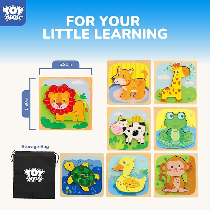 TOY Life Wooden Puzzles for Toddlers 2-4, Montessori Toys for 1 2 3 Year Old Boys Girls, Animals Puzzles Educational Learning Toys 2 Year Old, Toddler Birthday Gifts Toy for Baby Girl Boy 6M+