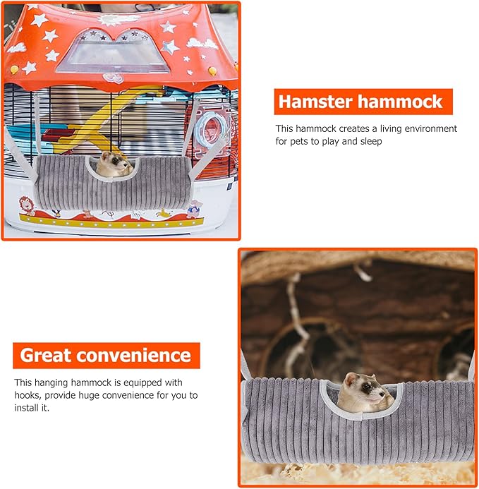 DOITOOL Ferret Hanging Hammock and Small Animal Tunnel, Gray Soft Cage Bed for Hamsters, Squirrels, and Mice, Comfortable Pet Nest for Indoor Cage Use