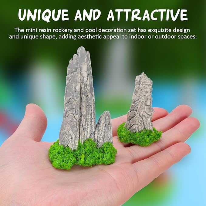 GANAZONO Miniature Rockery and Pool Statue 6-Pack Resin Artificial Mountain Figurines for Fish Tank Aquarium Garden Decor Micro Landscape Bonsai Ornament 2.91X1.73X1.73In