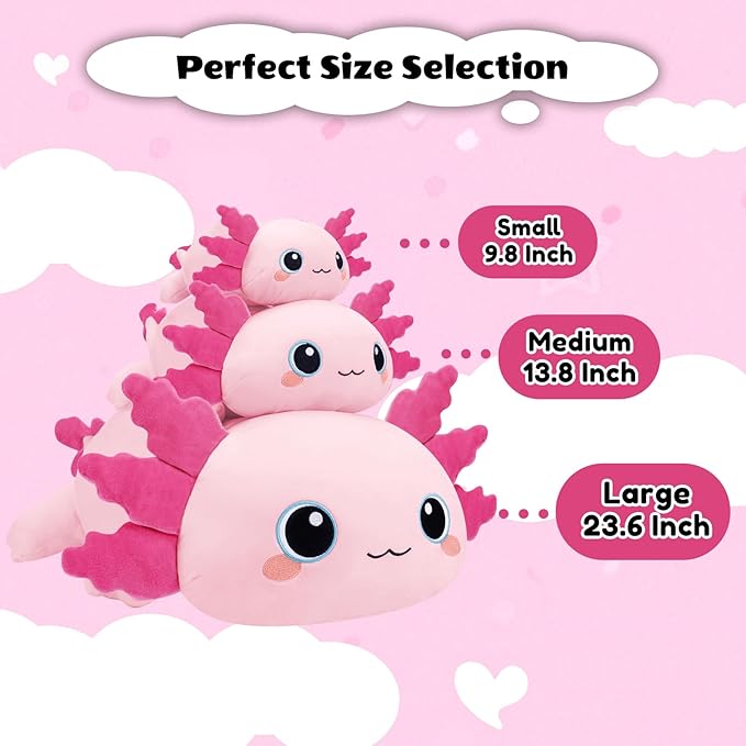 Finebee Weighted Axolotl Stuffed Animals, Cute Weighted Axolotl Plush, Soft Comfort Stuffed Weighted Plush Pillow Gifts for Kids Adult (9.8" 0.8Lbs)