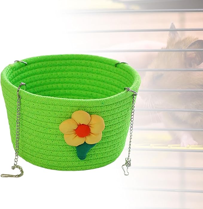 Small Pet Hammock Cage Accessory Multipurpose Rest House with Sturdy Chains Rat Sleeping Nest Hanging Rat Bed Basket for Yard, Green