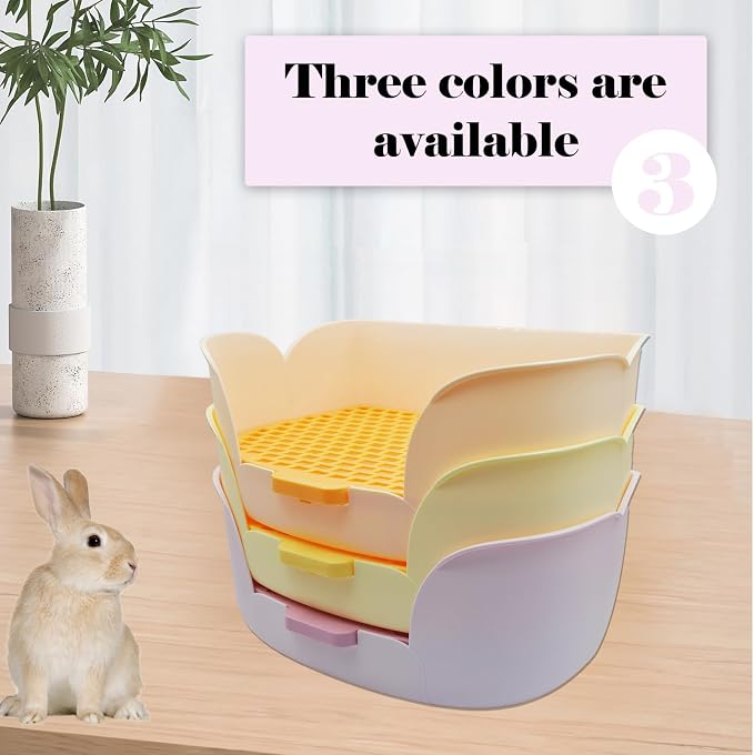PINVNBY Rabbit Litter Box for Cage,Bunny Potty Box Corner Rabbits Litter Pan Trainer Toilet with Grate for Guinea Pig Hedgehog Chinchilla Ferret(Purple)