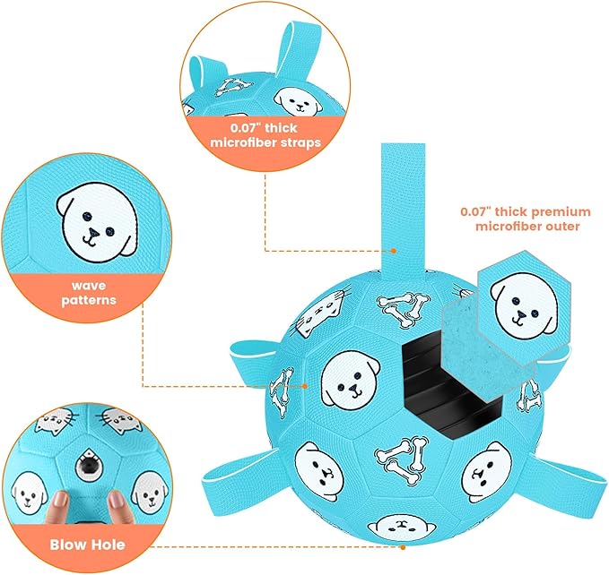 Dog Toy Soccer Ball with Grab Tabs, Durable Dog Soccer Ball, Dog Birthday Toys for Medium & Large Dogs, 8 Inch