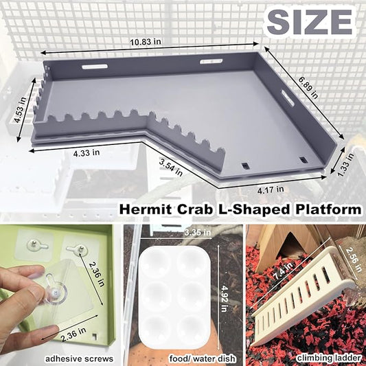 Hermit Crab Accessories - Platform with Ladder and Food Dish, Hermit Crab Climbing Toys, Habitat Supplies and Tank Accessories for Reptiles, Hamsters, Geckos, Small Lizards