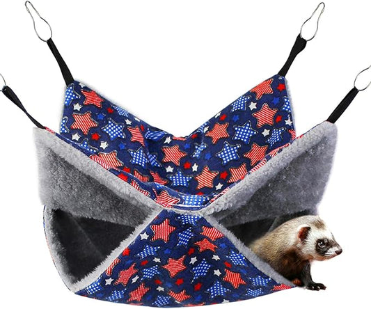 Petonfun Guinea Pig Hideout Toys, Ferret Hammock, Rat Cage Accessories Set - Large Small Animal Chinchilla Bed for Hamster, Tunnel, Squirrel, Sugar Glider - Hanging Hide, Blue