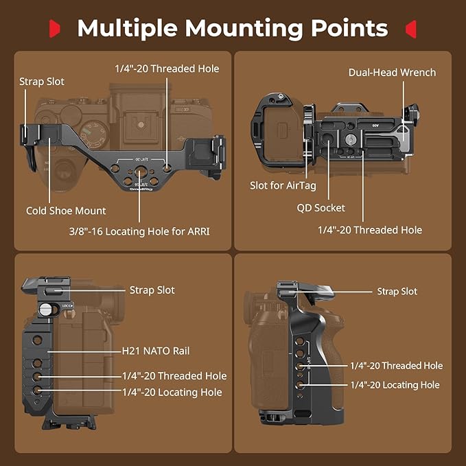 SmallRig A7 V / A7 IV / A7R IV / A7R V / A7S III / A1 Camera Cage with Built-in Slot for AirTag, for Sony Alpha 7 V / 7R V / 7 IV / 7S III / 1 / 7R IV
