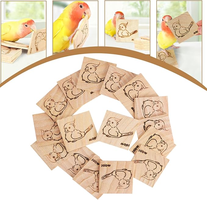 16 Pack Natural Balsa Wood Bird Chew Toys - World's Softest Wood, Safe Chewing Toys for Parakeets, Cockatiels, Lovebirds & Small Medium Birds. (Large)