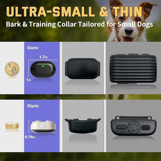 Ultra-Small Anti Bark Collar, Ultra-Light & Thin Dog Training Collar with 1300ft Remote for Small Dogs 5-15lbs, 198-Level Precise Control, Rechargeable, White (Not Auto Collar)