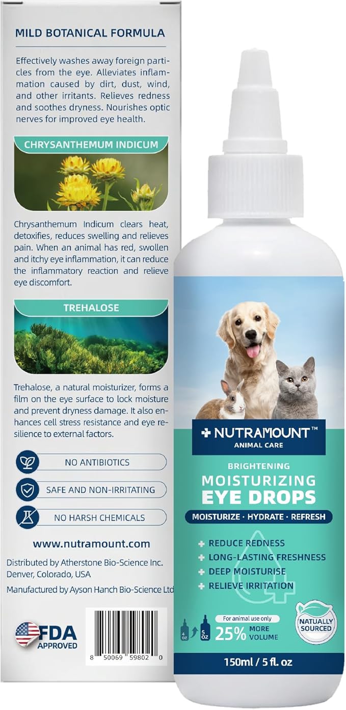 Moisturizing Eye Drops for Dogs, Cats, and Livestock 150ML/5 fl. oz Dry Eye Solution Twin Bottle Set