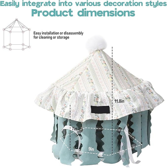 Hamster Hideout Tent with Curtain,Bunny Hideout, Machine Washable Guinea Pig Hide Tent Houses & Habitats, Triangular Hideout Shelter Small Animal Bed,Ferret, Rat, Chinchilla, Squirrel（Round）