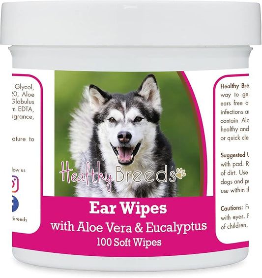 Healthy Breeds Alaskan Malamute Ear Cleaning Wipes with Aloe & Eucalyptus for Dogs 100 Count