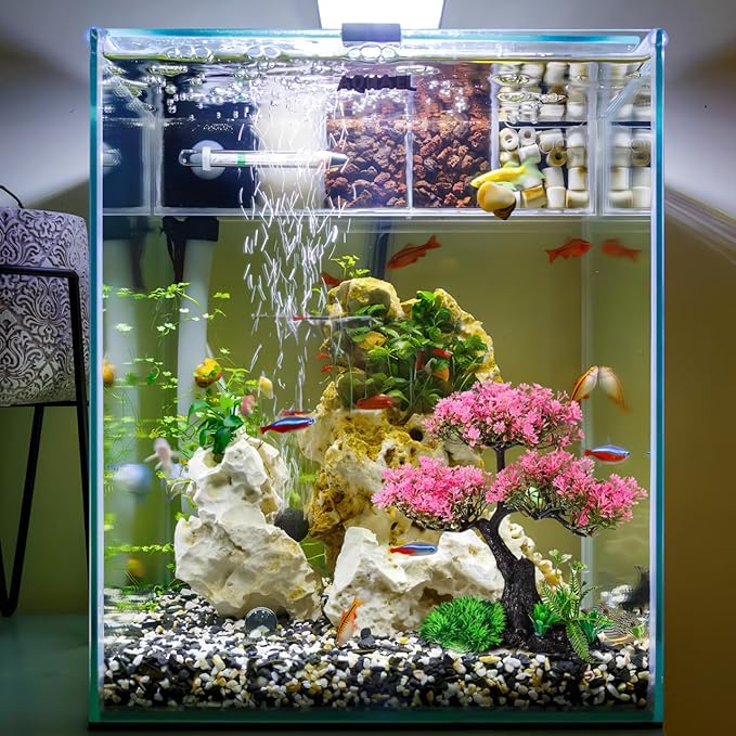 Aquarium Decor Artificial Plants Tree Set: 11.4 Inch Plastic Plants for 10-50 Gallon Fish Tank Decoration Pink Simulation Aquarium Tree Betta Fish Bowl Ornaments Home Office Decor