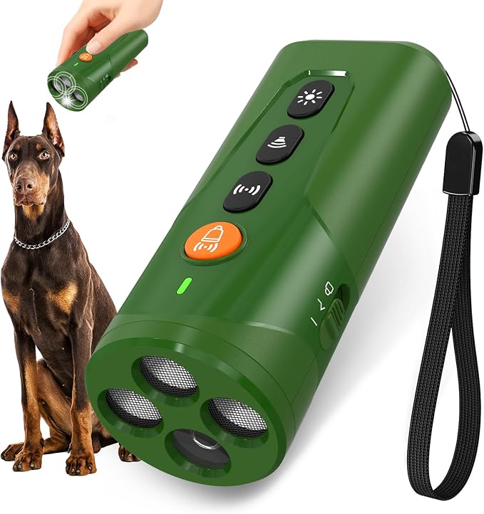 Dog Bark Deterrent Device, 3X Ultrasonic Anti Barking Device 6 Modes Dog Trainer Rechargeable & Portable Safe Bark Control Indoor Outdoor for All Dogs with LED Flashlight - Green