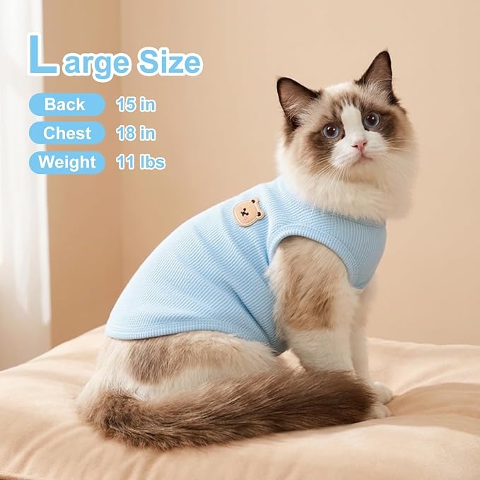 Waffle Knit Cat & Dog T Shirt for Small Dogs, Stretchable Puppy Shirt for Sphynx Cats & Small Breeds, Pet Clothes | Breathable Summer/Winter Apparel for Newborn(Blue Small)