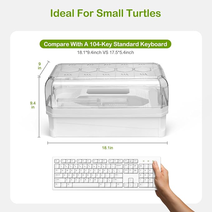 Turtle Tank Kit with Lid,Aquatic Habitat Red Eared Slider Cage | Small Tortoise Starter Enclosure with Multi-Function Area,UV Basking Platform Light,Water Filter,Rain Shower Arm,Plant,Stone