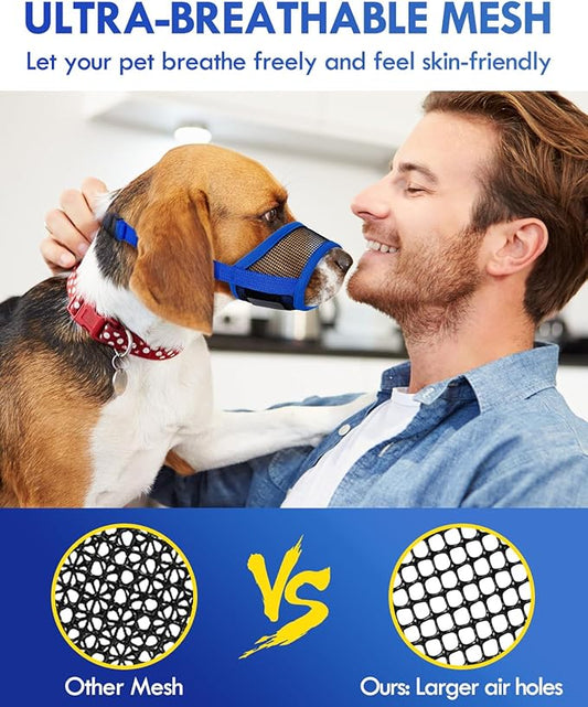 Dog Muzzle, Soft Air Mesh Muzzles for Large Sized Dogs, Breathable Dog Mussels for Scavenging Biting Licking & Barking, Adjustable Mouth Guard for Grooming, Allows Panting and Drinking (Blue,L)