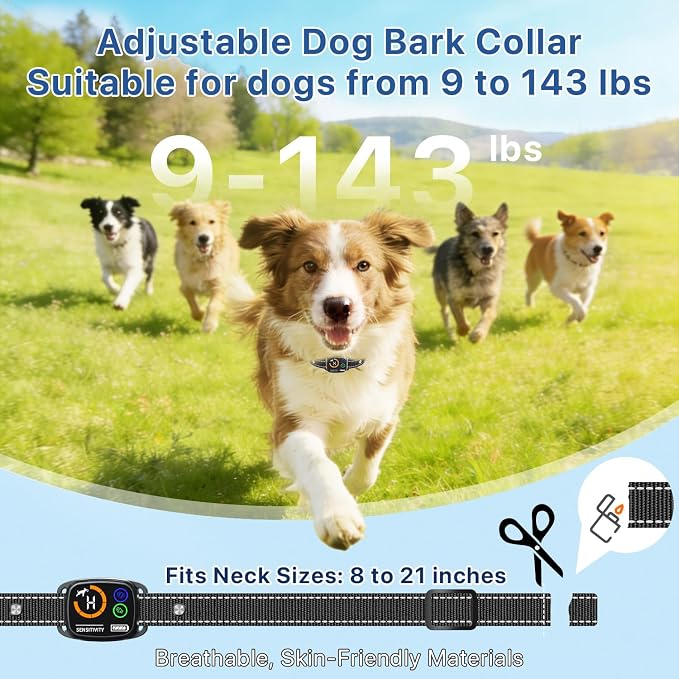 Dog Bark Collar for Small Medium Large Dogs, Smart Anti Barking Collars for Dog Training, with 6 Sensitivity Levels and 3 Modes Beep Vibration, IP67 Waterproof Black Bark Collar