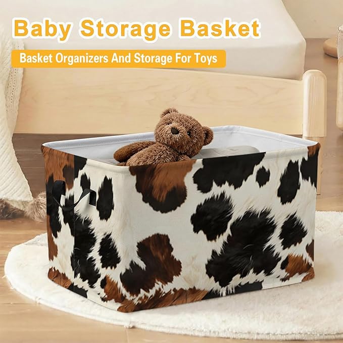 56L Cow Print Laundry Basket Clothes Hamper with Handles,Foldable Blanket Storage Large Laundry Hamper with Waterproof,Toy Storage Bin Organizer,Cube Clothes Organizer,Home Decor Gifts
