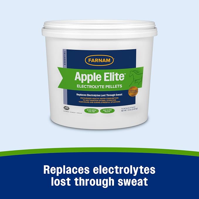 Farnam Apple Elite Electrolyte Supplement for Horses, Replaces Vital Minerals, for Hydration, No Added Sugar, Horse Supplements with Sodium, Potassium, Calcium & Magnesium, 7.5 lb, 40 Day Supply