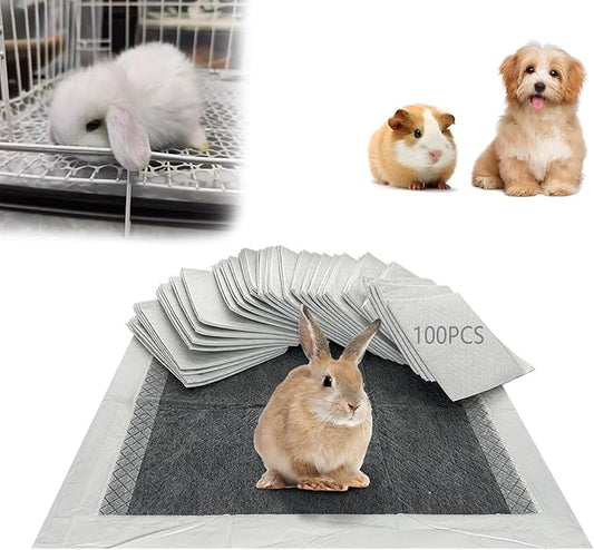 Rabbit Pee Pads, Pet Toilet/Potty Training Pads, 100PCS All Absorb & Odor Control Disposable Cage Liners with Quick-Dry Surface for Guinea Pigs Puppy Chinchillas Hamsters Ferrets Hedgehog Cat