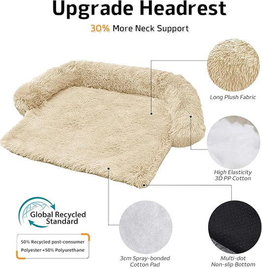 Calming Dog Bed Fluffy Plush Dog Mat for Furniture Protector with Removable Washable Cover for Large Medium Small Dogs and Cats (Medium, Beige)