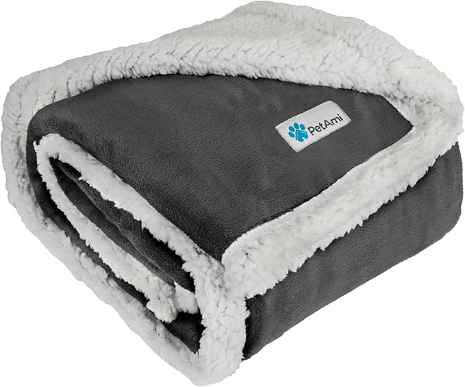 PetAmi Dog Blanket for Small Medium Dogs and Cats, Soft Sherpa Fleece Pet Blanket Throw for Puppies Kittens, Reversible Plush Couch Cover Protector Sofa Bed Crate, Machine Washable, 60x40, Dark Gray